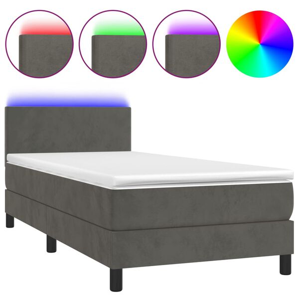 vidaXL Boxspring met matras en LED fluweel donkergrijs 90x190 cm