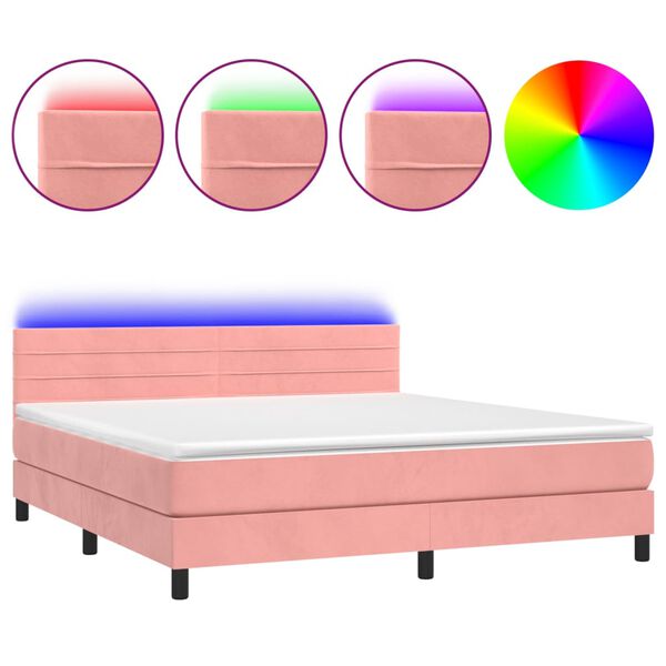 vidaXL Boxspring met matras en LED fluweel roze 180x200 cm