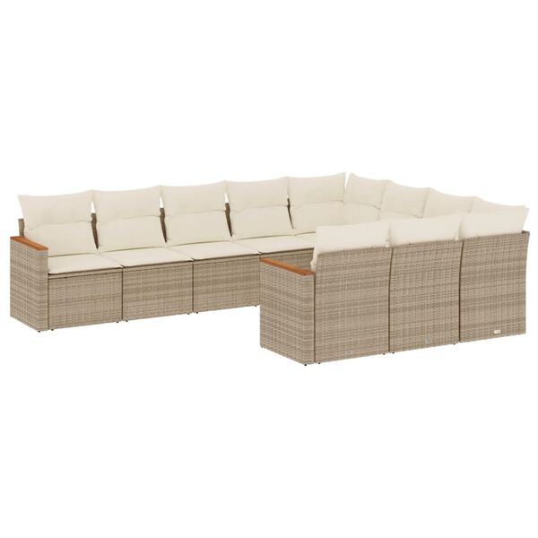vidaXL 10-delige Loungeset met kussens poly rattan beige