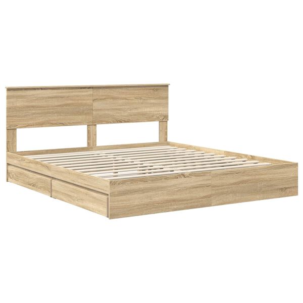 vidaXL Opslag bed met lade Sonoma Eiken 180 x 200 cm Bewerkt hout