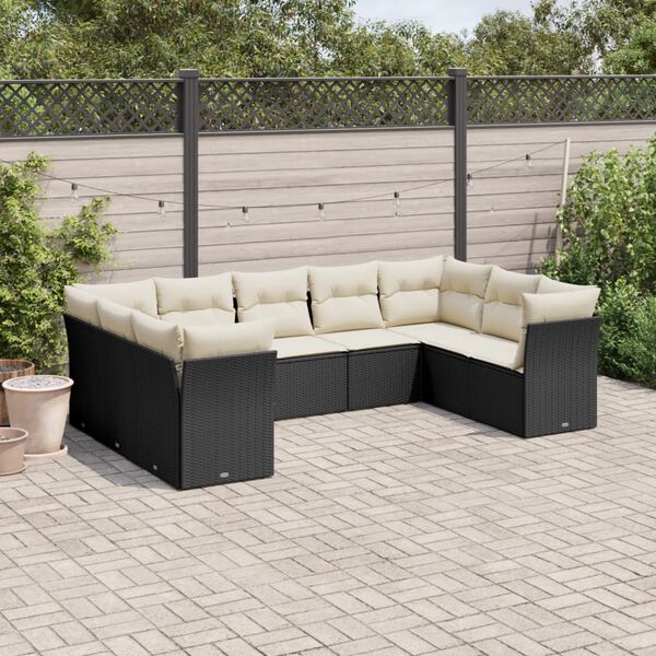 vidaXL 9-delige Loungeset met kussens poly rattan zwart