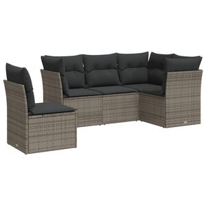 vidaXL 5-delige Loungeset met kussens poly rattan grijs