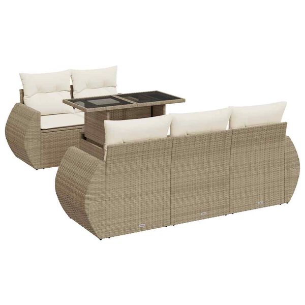 vidaXL 6-delige Loungeset met kussens poly rattan beige