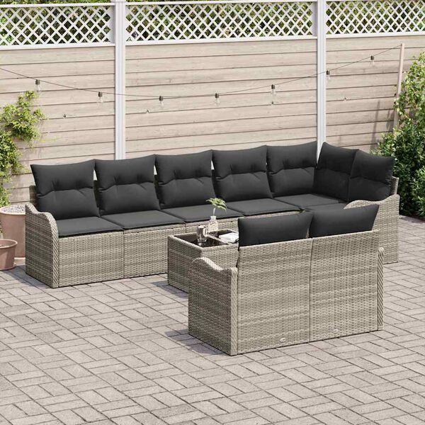 vidaXL Tuin Sofa Set 9 pcs Lichtgrijs poly rattan