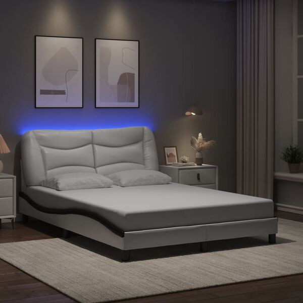 vidaXL Bedframe met LED zonder matras "Hvar" wit en zwart 140x200 cm