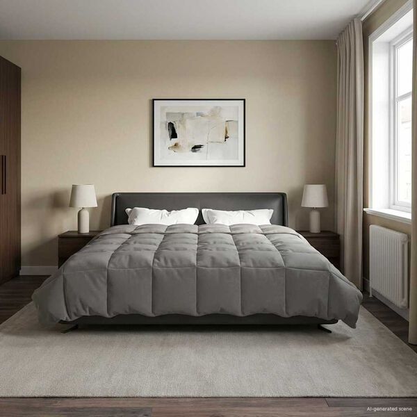 vidaXL Vol jaar dekbed Gekwilt Lichtgrijs 220 x 260 cm Microfiber