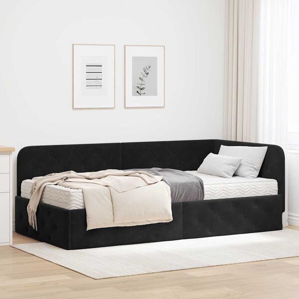 vidaXL Hoekbedframe met matras Zwart 90 x 200 cm Fluweel