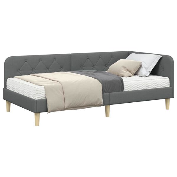 vidaXL Hoekbedframe met matras Donkergrijs 90 x 190 cm Stof