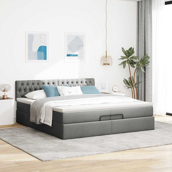 vidaXL Ottoman bed met matras 200x200 cm stof donkergrijs