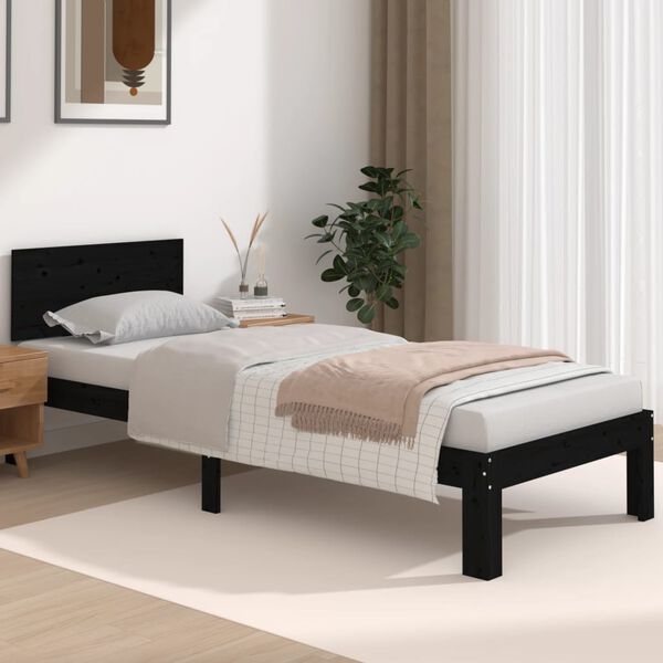 vidaXL Bedframe massief hout zwart 75x190 cm