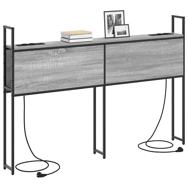 vidaXL Opberghoofdbord met Oplaadstation Grijs sonoma 163 x 15 x 98 cm