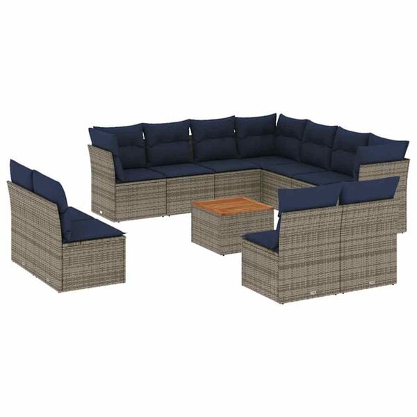 vidaXL 12-delige Loungeset met kussens poly rattan grijs