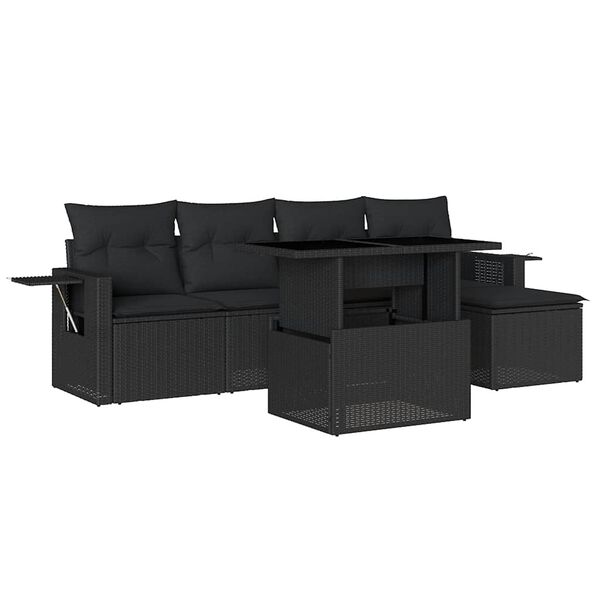 vidaXL 6-delige Loungeset met kussens poly rattan zwart