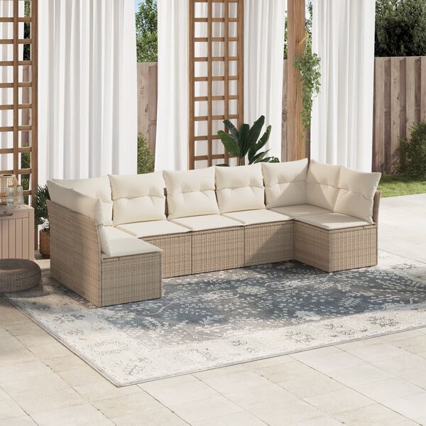 vidaXL 7-delige Loungeset met kussens poly rattan beige