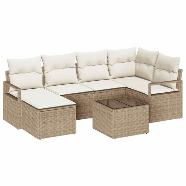 vidaXL Bankstel 7 pcs Beige poly rattan
