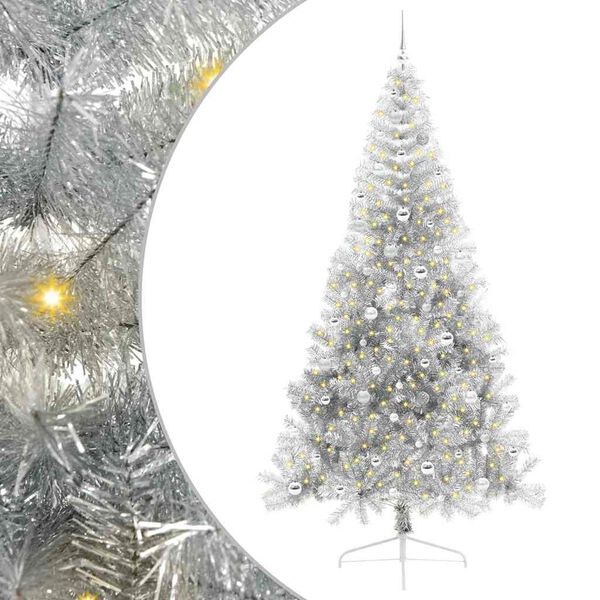 vidaXL Kunstmatig Voorverlicht Kerstboom met 300 LED Zilver 240 cm PET