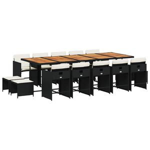 vidaXL 15-delige Tuinset met kussens poly rattan zwart