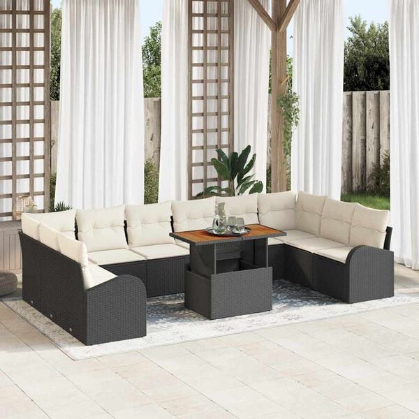 vidaXL Tuin Sofa Set met kussen 11 pcs Zwart en crème