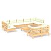 vidaXL 10-delige Loungeset met cr&egrave;mekleurige kussens grenenhout