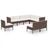 vidaXL 9-delige Loungeset met kussens poly rattan bruin
