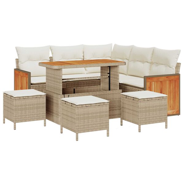 vidaXL Tuinbankenset met kussen 9 pcs Beige en Cr&egrave;me poly rattan