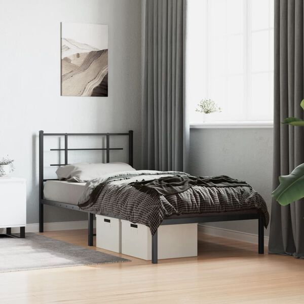 vidaXL Bedframe met hoofdbord metaal zwart 90x190 cm