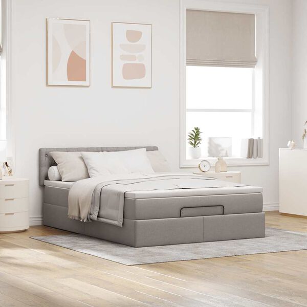 vidaXL Bed met matras 140x190 cm stof taupe
