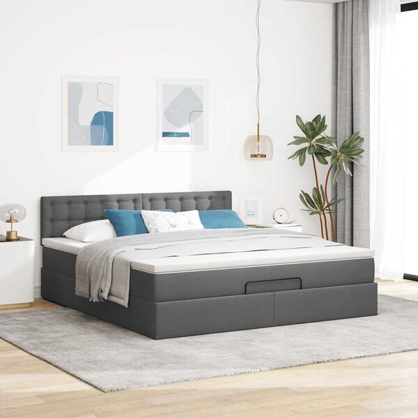 vidaXL Ottoman bed met matras 160x200cm stof donkergrijs