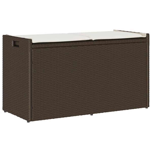 vidaXL Opbergbank met kussen voor buiten 100 cm poly rattan bruin