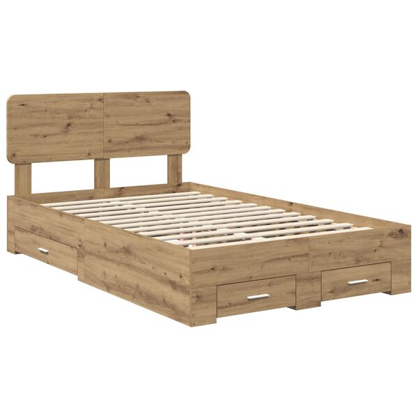 vidaXL Bedframe met hoofdeinde Artisan Eiken 120 x 190 cm Bewerkt hout