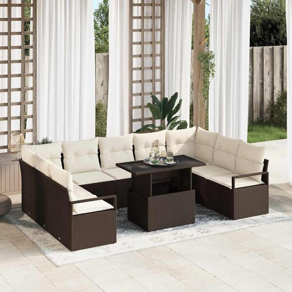 vidaXL Tuin Sofa Set met kussen 10 pcs Bruin en Cr&egrave;me poly rattan