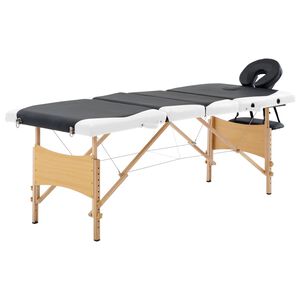 vidaXL Massagetafel inklapbaar 4 zones hout zwart en wit