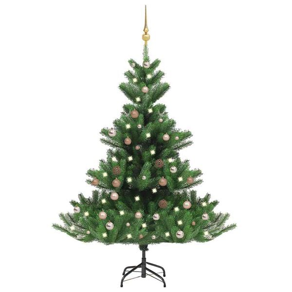vidaXL Kunstkerstboom Nordmann met LED's en kerstballen 120 cm groen