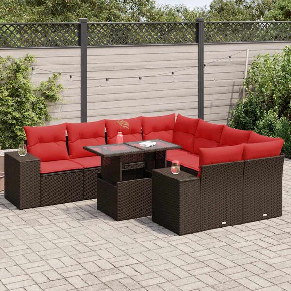 vidaXL 9-delige Loungeset met kussens poly rattan acacia bruin