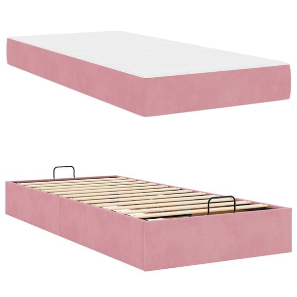 vidaXL Bedframe met matras met matras 2 pcs Roze Fluweel