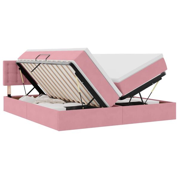 vidaXL Bed met LED-striplichten met opslag Roze 180 x 200 cm Fluweel