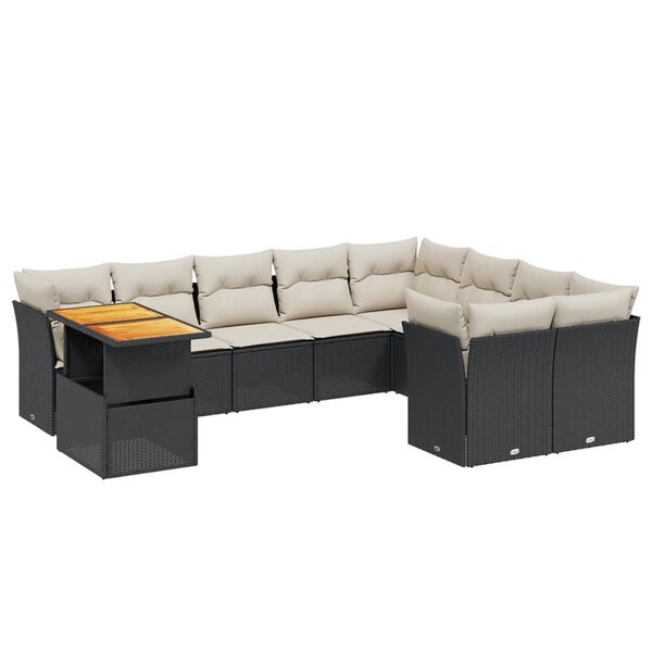 vidaXL 10-delige Loungeset met kussens poly rattan zwart