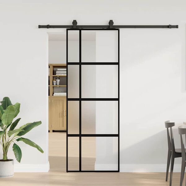 vidaXL Schuifdeur met beslagset 76x205 cm gehard glas zwart
