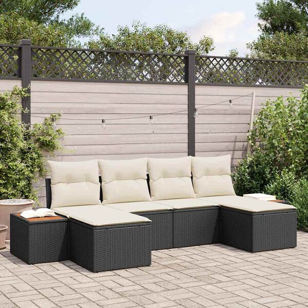 vidaXL Tuin Sofa Set met kussen 6 pcs Zwart poly rattan