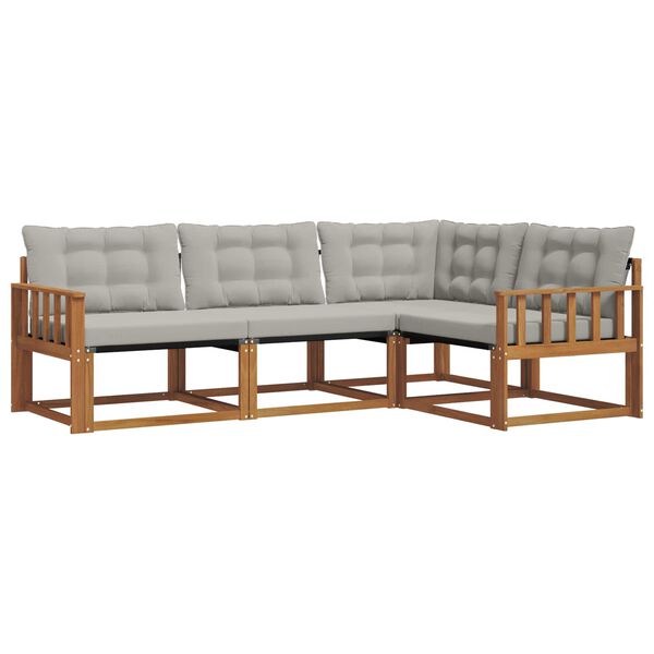 vidaXL Buiten bankenset met kussen 4 pcs Natuurlijk en Lichtgrijs