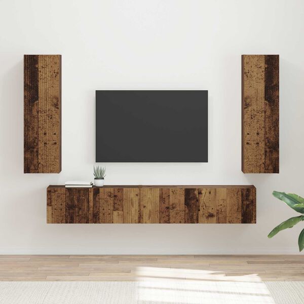 vidaXL Tv-meubelset Wandgemonteerd 3 pcs Oudhout Bewerkt hout