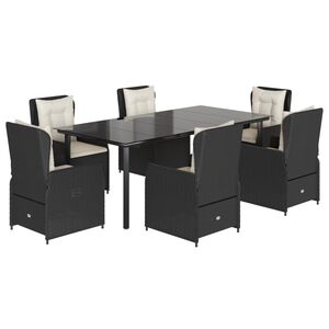 vidaXL 7-delige Tuinset met kussens poly rattan zwart
