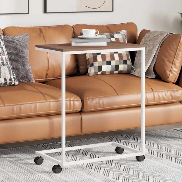 vidaXL Bijzettafel met wieltjes 55x35x70 cm bewerkt hout wit