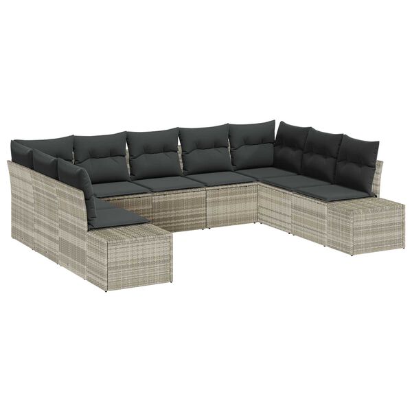 vidaXL Tuin Sofa Set met kussen 9 pcs Lichtgrijs poly rattan