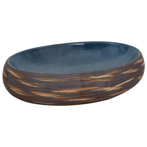 vidaXL Opzetwasbak ovaal 59x40x15 cm keramiek bruin en blauw