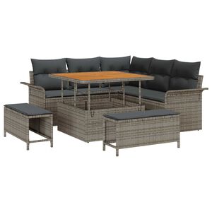 vidaXL Tuinbankenset met kussen 8 pcs Grijs poly rattan