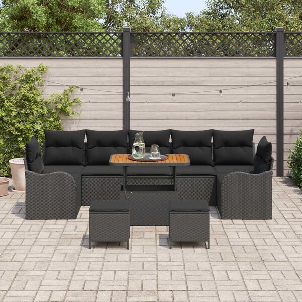 vidaXL Tuin Sofa Set met kussen met opslag met kussen 10 pcs Zwart