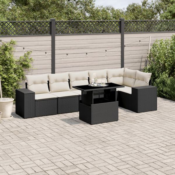 vidaXL 7-delige Loungeset met kussens poly rattan zwart