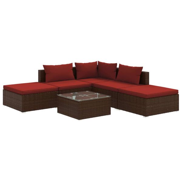 vidaXL 6-delige Loungeset met kussens poly rattan bruin
