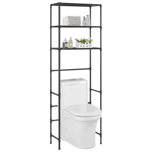 vidaXL Opbergrek voor boven toilet 3-laags 53x28x169 cm zwart